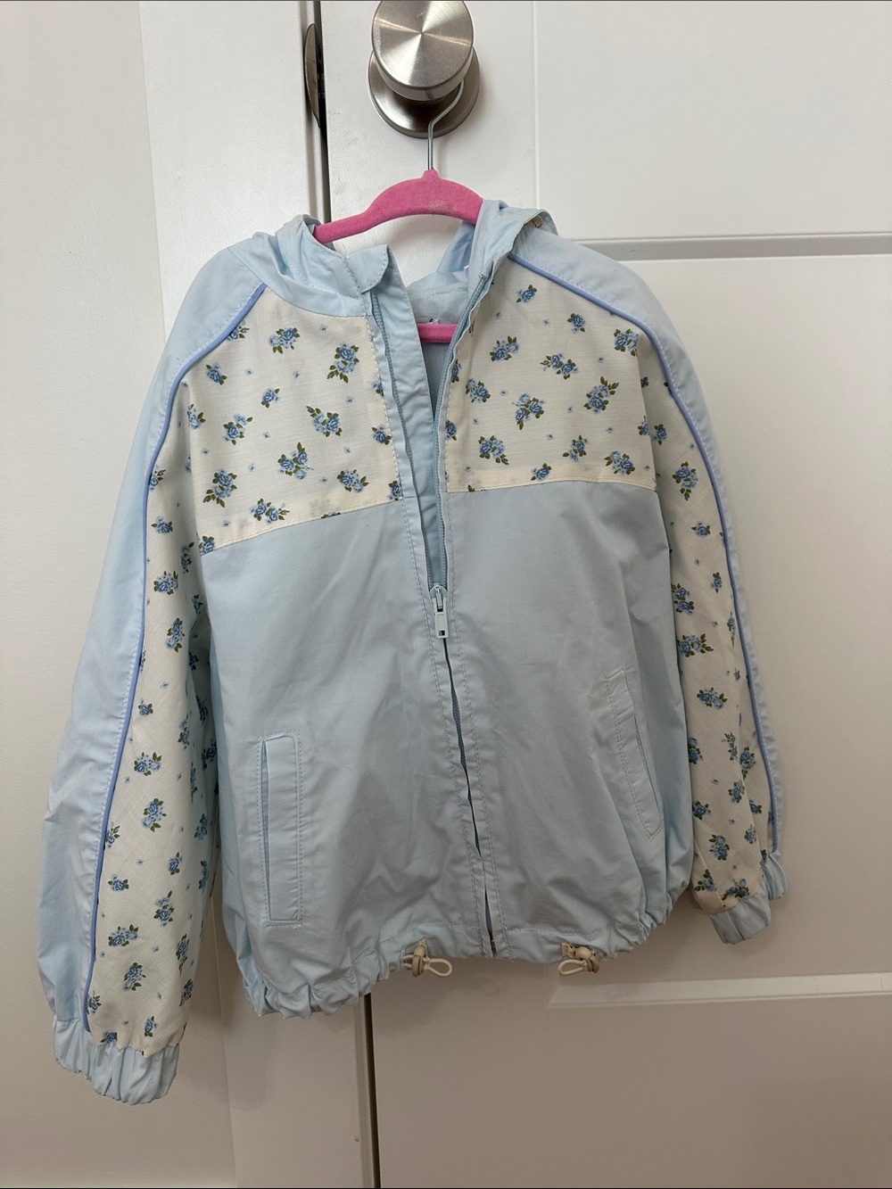 Girls' Light Blue Floral Hooded Jacket